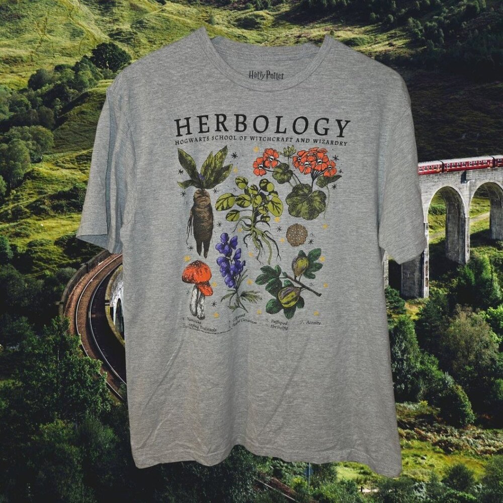 Harry Potter Unisex Size L T Shirt Herbology Gray Warner Brothers